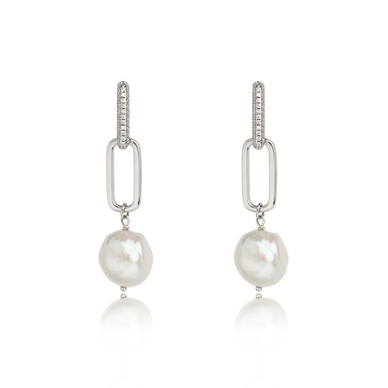 Sterling Silver Baroque Pearl Huggie Hoop Earrings