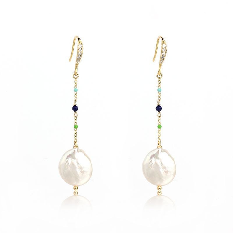 Sterling Silver Enamel Bead Chain Baroque Pearl Earrings
