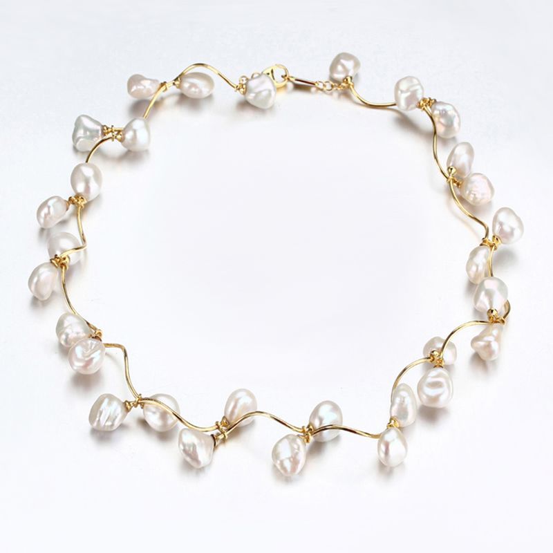 Sterling Silver  White Baroque Pearl Choker Necklace