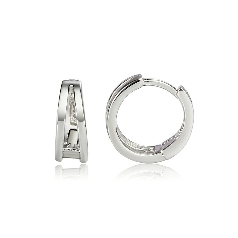 Sterling Silver 925 Two Lines Huggie Earring