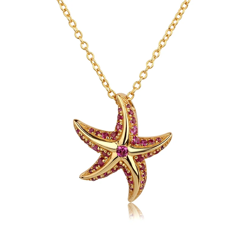 925 Sterling Silver Star Fish Pendant Necklace