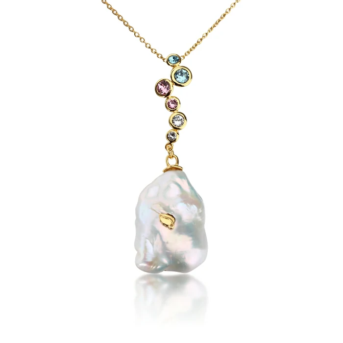 925 Sterling Silver Swarovski Crystal & Baroque Pearl Pendant