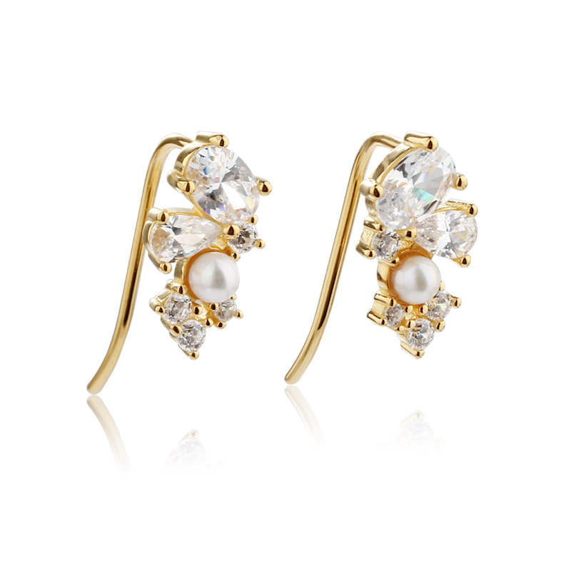 925 Sterling Silver Pearl & CZ Earring